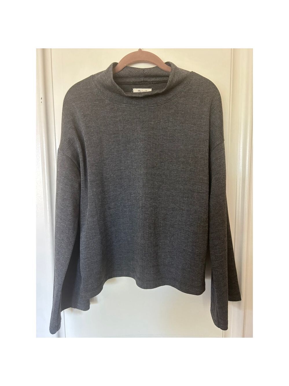 Women's Madewell Mockneck Sweatshirt M Gray Black Houndstooth - Picture 2 of 8